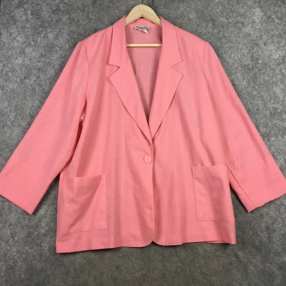 Vintage Women Blazer 18W 20W Solid Pink 1 Button Notched Pockets Barbie USA Made